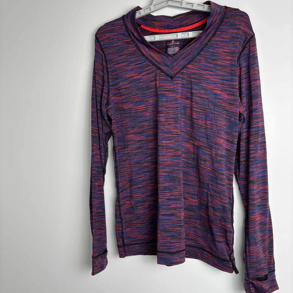 CUDDL DUDS Flex Fit Long Sleeve V-Neck Striped Tunic Womens XL Purple Red Blue - Picture 5 of 8